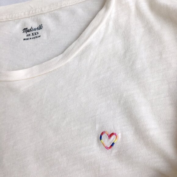 NWOT Madewell Rainbow Heart Embroidered Whisper Cotton Crewneck Tee - Picture 1 of 11